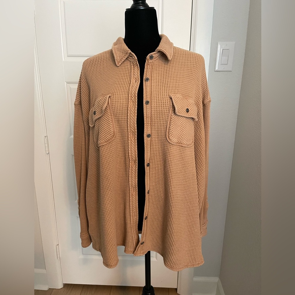 Aerie Tan Waffle Knit Jacket